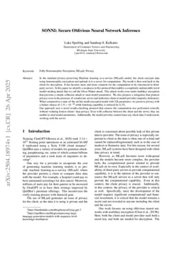 SONNI: Secure Oblivious Neural Network Inference