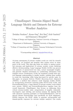 ClimaEmpact: Domain-Aligned Small Language Models and Datasets for Extreme Weather Analytics