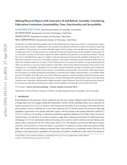 Making Physical Objects with Generative AI and Robotic Assembly: Considering Fabrication Constraints, Sustainability, Time, Functionality, and Accessibility
