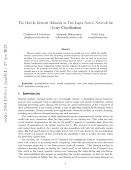 The Double Descent Behavior in Two Layer Neural Network for Binary Classification