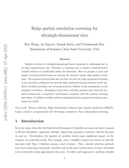 Ridge partial correlation screening for ultrahigh-dimensional data