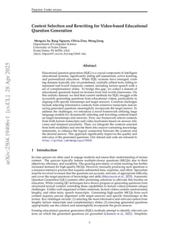 Context Selection and Rewriting for Video-based Educational Question Generation
