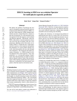 DISCO: learning to DISCover an evolution Operator for multi-physics-agnostic prediction