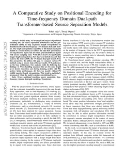 A Comparative Study on Positional Encoding for Time-frequency Domain Dual-path Transformer-based Source Separation Models