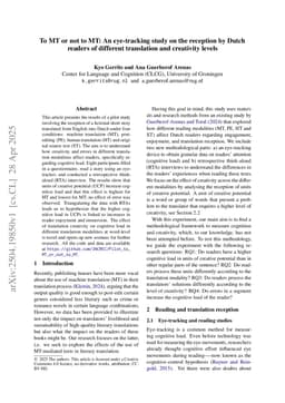 To MT or not to MT: An eye-tracking study on the reception by Dutch readers of different translation and creativity levels