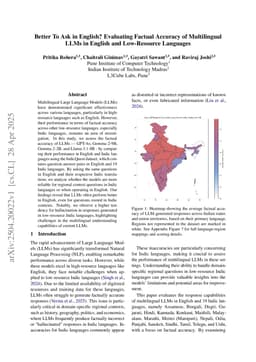 Better To Ask in English? Evaluating Factual Accuracy of Multilingual LLMs in English and Low-Resource Languages