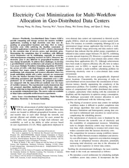 Electricity Cost Minimization for Multi-Workflow Allocation in Geo-Distributed Data Centers