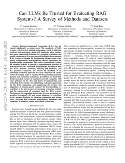 Can LLMs Be Trusted for Evaluating RAG Systems? A Survey of Methods and Datasets