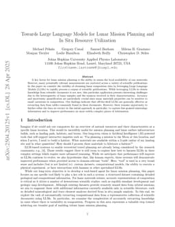 Towards Large Language Models for Lunar Mission Planning and In Situ Resource Utilization