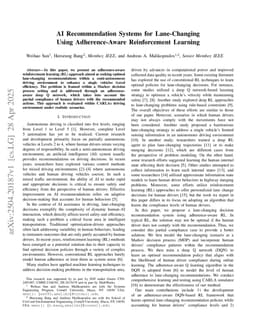 AI Recommendation Systems for Lane-Changing Using Adherence-Aware Reinforcement Learning