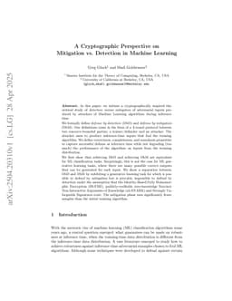 A Cryptographic Perspective on Mitigation vs. Detection in Machine Learning