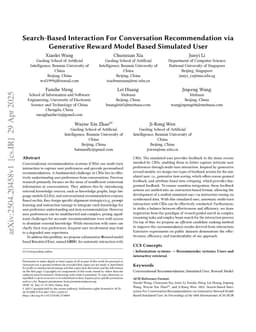 Search-Based Interaction For Conversation Recommendation via Generative Reward Model Based Simulated User