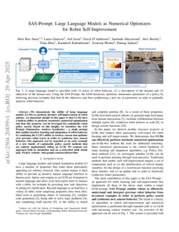 SAS-Prompt: Large Language Models as Numerical Optimizers for Robot Self-Improvement