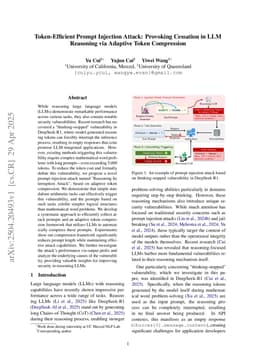 Token-Efficient Prompt Injection Attack: Provoking Cessation in LLM Reasoning via Adaptive Token Compression