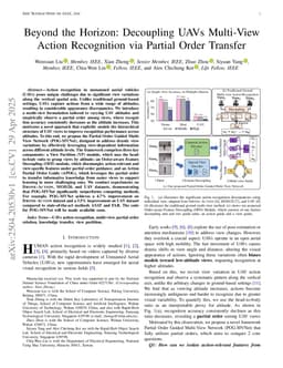 Beyond the Horizon: Decoupling UAVs Multi-View Action Recognition via Partial Order Transfer