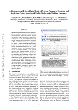A Generative-AI-Driven Claim Retrieval System Capable of Detecting and Retrieving Claims from Social Media Platforms in Multiple Languages