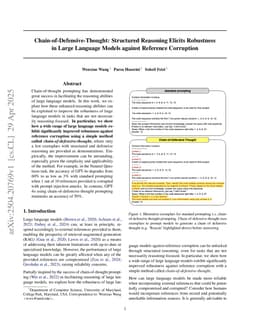 Chain-of-Defensive-Thought: Structured Reasoning Elicits Robustness in Large Language Models against Reference Corruption