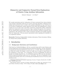 Disjunctive and Conjunctive Normal Form Explanations of Clusters Using Auxiliary Information