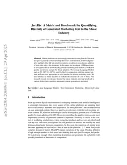 JaccDiv: A Metric and Benchmark for Quantifying Diversity of Generated Marketing Text in the Music Industry