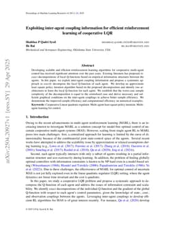 Exploiting inter-agent coupling information for efficient reinforcement learning of cooperative LQR