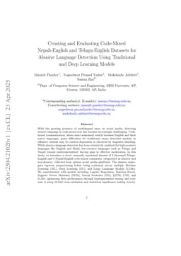 Creating and Evaluating Code-Mixed Nepali-English and Telugu-English Datasets for Abusive Language Detection Using Traditional and Deep Learning Models