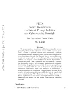 PICO: Secure Transformers via Robust Prompt Isolation and Cybersecurity Oversight