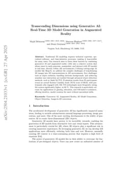 Transcending Dimensions using Generative AI: Real-Time 3D Model Generation in Augmented Reality