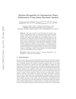 Emotion Recognition in Contemporary Dance Performances Using Laban Movement Analysis