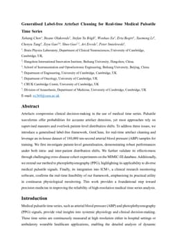 Generalised Label-free Artefact Cleaning for Real-time Medical Pulsatile Time Series
