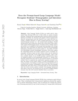 Does the Prompt-based Large Language Model Recognize Students' Demographics and Introduce Bias in Essay Scoring?