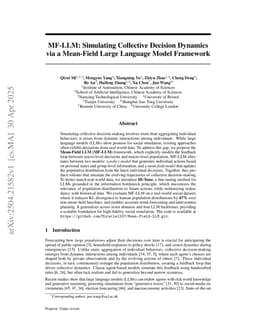 MF-LLM: Simulating Collective Decision Dynamics via a Mean-Field Large Language Model Framework