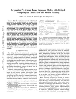 Leveraging Pre-trained Large Language Models with Refined Prompting for Online Task and Motion Planning