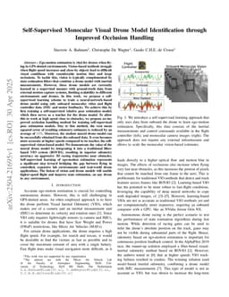 Self-Supervised Monocular Visual Drone Model Identification through Improved Occlusion Handling