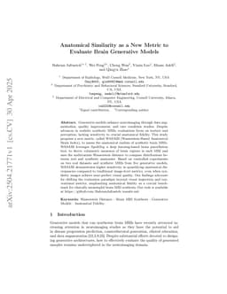 Anatomical Similarity as a New Metric to Evaluate Brain Generative Models