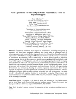 Public Opinion and The Rise of Digital Minds: Perceived Risk, Trust, and Regulation Support