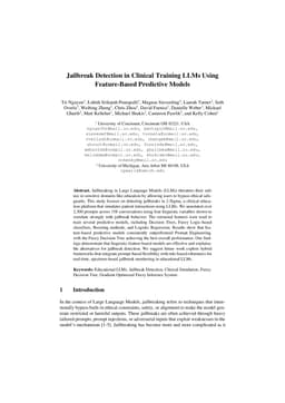 Jailbreak Detection in Clinical Training LLMs Using Feature-Based Predictive Models