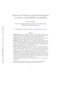 Performance Evaluation of Emotion Classification in Japanese Using RoBERTa and DeBERTa