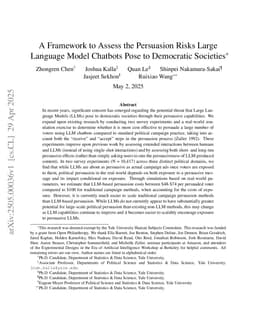 A Framework to Assess the Persuasion Risks Large Language Model Chatbots Pose to Democratic Societies