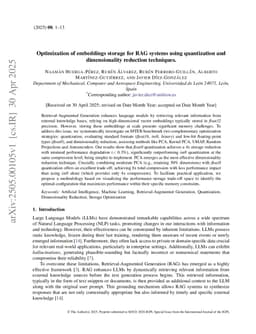 Optimization of embeddings storage for RAG systems using quantization and dimensionality reduction techniques