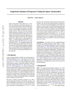 Empirical Evaluation of Progressive Coding for Sparse Autoencoders