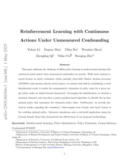 Reinforcement Learning with Continuous Actions Under Unmeasured Confounding