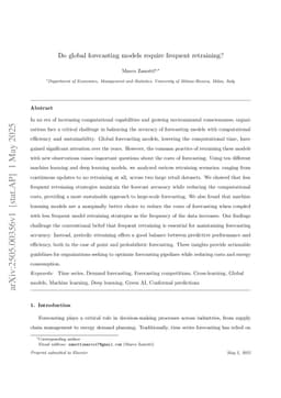 Do global forecasting models require frequent retraining?