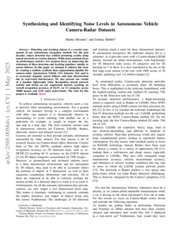 Synthesizing and Identifying Noise Levels in Autonomous Vehicle Camera Radar Datasets