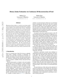 Dietary Intake Estimation via Continuous 3D Reconstruction of Food