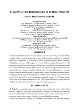 Efficient On-Chip Implementation of 4D Radar-Based 3D Object Detection on Hailo-8L