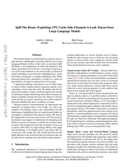 Spill The Beans: Exploiting CPU Cache Side-Channels to Leak Tokens from Large Language Models