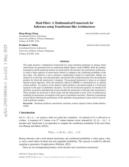 Dual Filter: A Mathematical Framework for Inference using Transformer-like Architectures