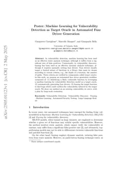 Poster: Machine Learning for Vulnerability Detection as Target Oracle in Automated Fuzz Driver Generation