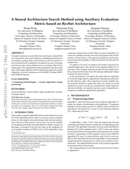 A Neural Architecture Search Method using Auxiliary Evaluation Metric based on ResNet Architecture