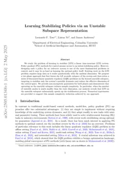 Learning Stabilizing Policies via an Unstable Subspace Representation